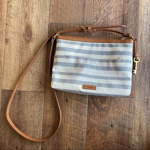 Fossil blue striped small crossbody bag purse